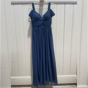 Lulu’s Floor Length A-line Flowy Navy Blue Dress w/Slit ✨